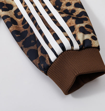 Leopard Panel Embroidered Baseball Jacket