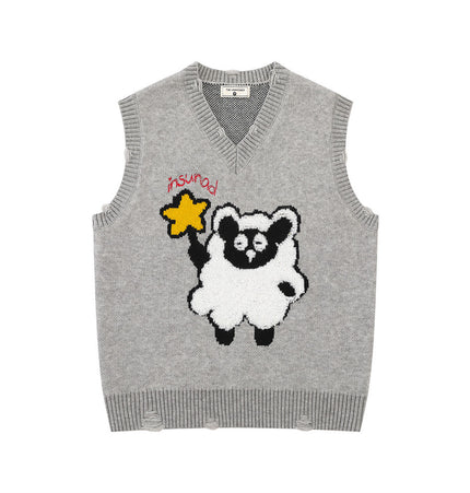 Cartoon Embroidered V-Neck Sweater Vest