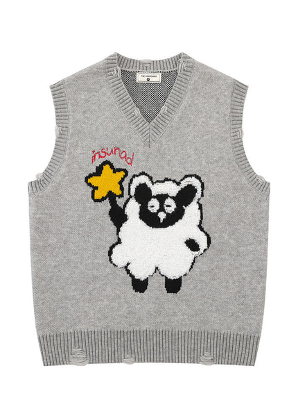 Cartoon Embroidered V-Neck Sweater Vest
