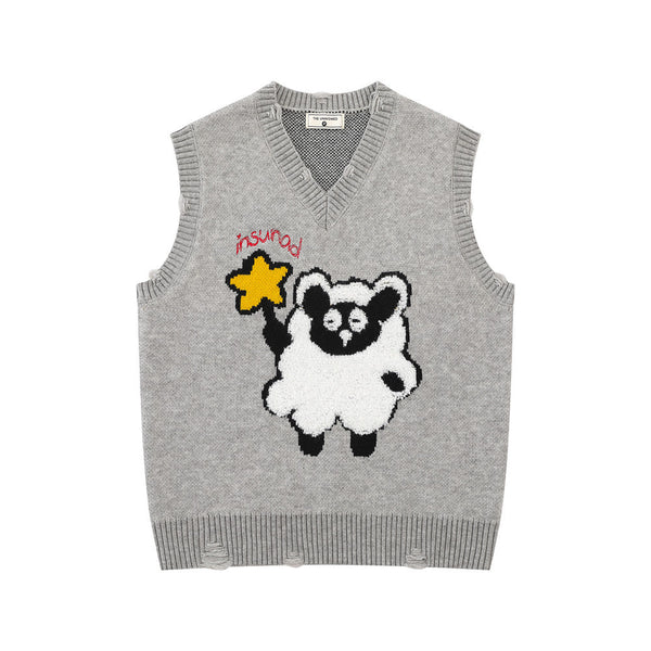 Cartoon Embroidered V-Neck Sweater Vest
