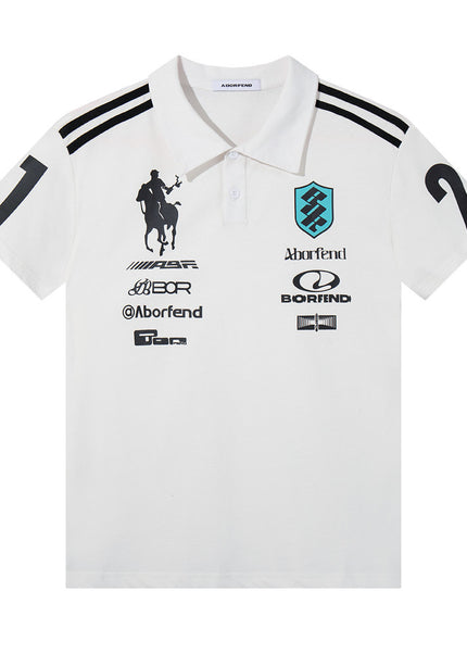 European and American letter print sport-casual men's polo shirt, summer top, INS trendy lapel short-sleeve T-shirt, pure cotton