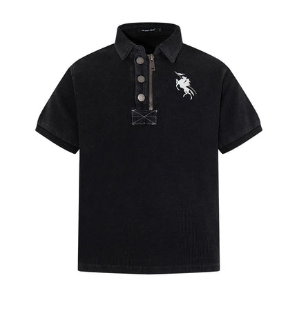 American vintage summer men's polo shirt, loose casual ins, street trend design, half-zip lapel collar short-sleeve T-shirt