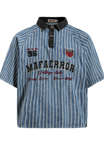 American baseball uniform summer men's polo shirt vintage American ins street trend letter embroidery contrast lapel T-shirt