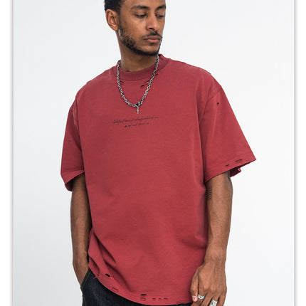 ONSEVENINE350-gram heavyweight pure cotton ripped breathable printed short-sleeve T-shirt, trendy loose for men and women, summer