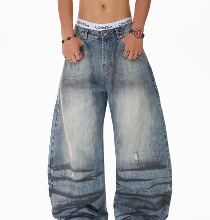 Water Ripple Washed Scimitar Jeans