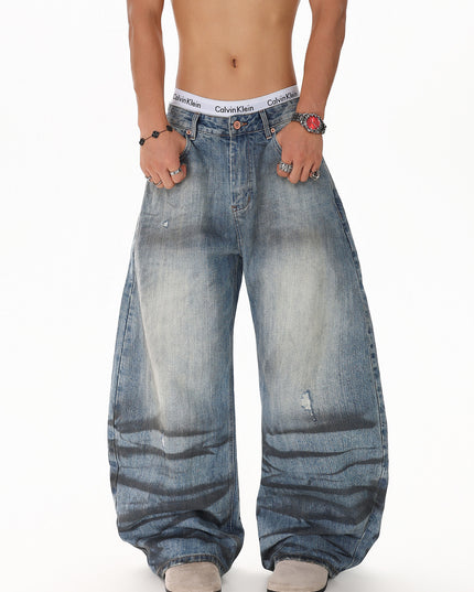 Water Ripple Washed Scimitar Jeans