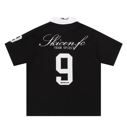 American street trend letter-embroidered short-sleeve polo shirt, men's summer top ins, sporty loose casual lapel T-shirt
