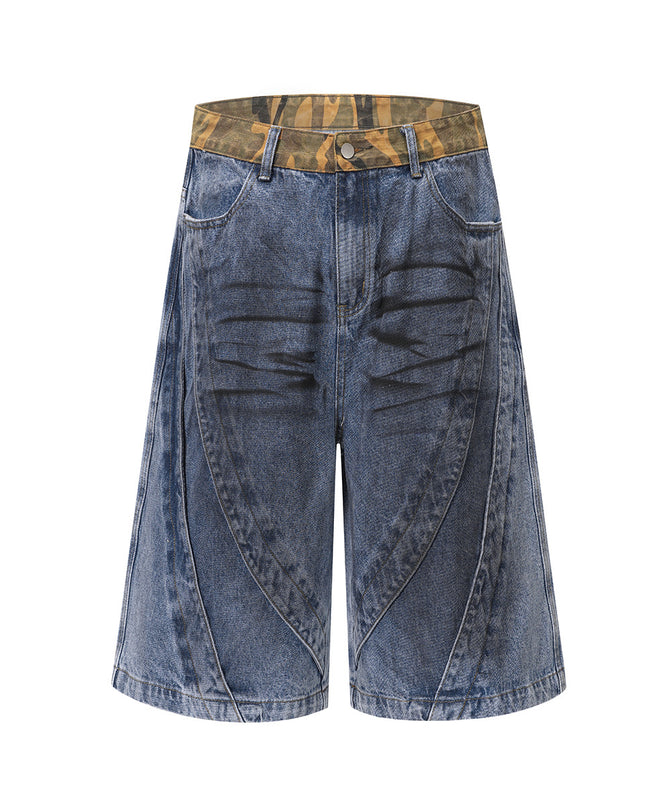 Jiayiku's 2026 new high street American retro wasteland feng shui washed stained denim shorts deconstruct cropped pants for men