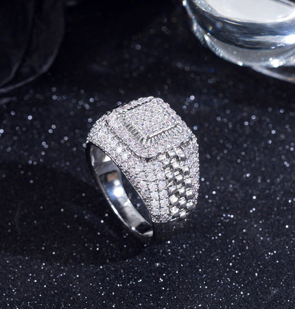 European and American hip-hop slightly set with zircon and full diamonds, high-street trendy rap ring, GAO level versatile ring, personalized ring