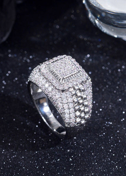 European and American hip-hop slightly set with zircon and full diamonds, high-street trendy rap ring, GAO level versatile ring, personalized ring