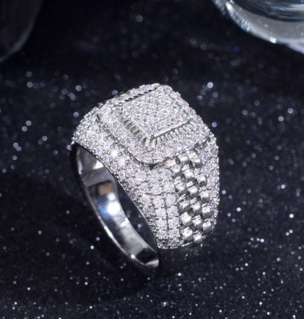 European and American hip-hop slightly set with zircon and full diamonds, high-street trendy rap ring, GAO level versatile ring, personalized ring