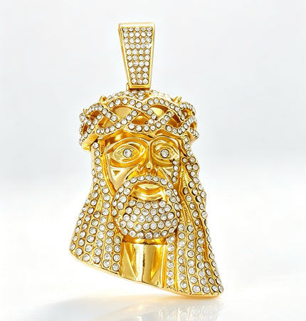 European and American cross-border explosive zinc alloy hip-hop retro avatar full of diamonds and flashing large pendants, Cuban chain necklace pendants