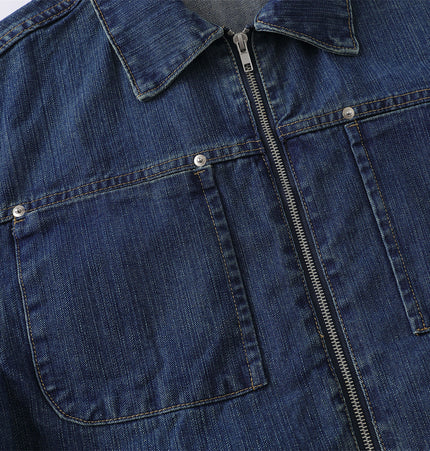 Multi-Pocket Vintage Denim Jacket
