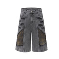Washed Splicing Broken Denim Shorts