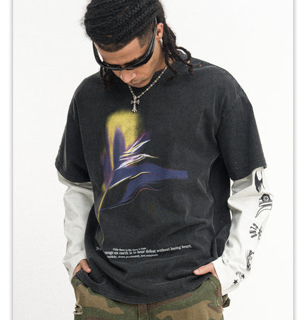 Distressed Patchwork Long Tee