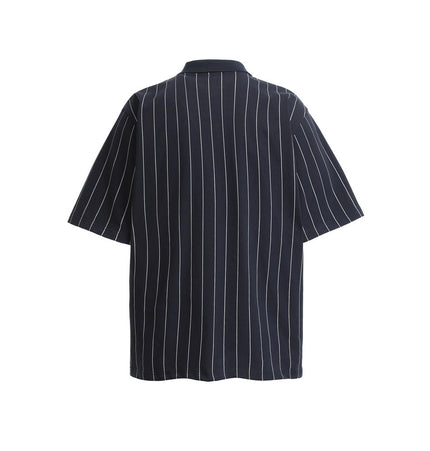 Vertical stripe monogram print short-sleeved polo shirt men's summer casual American street trend loose half-sleeve T-shirt top