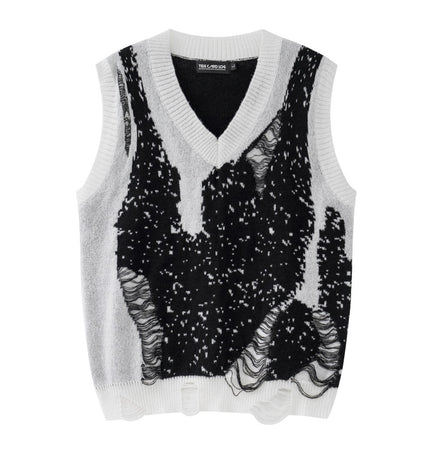 Distressed Crochet V-Neck Sweater Vest