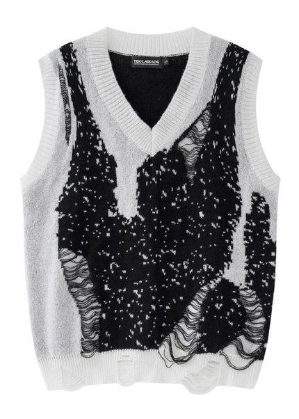 Distressed Crochet V-Neck Sweater Vest