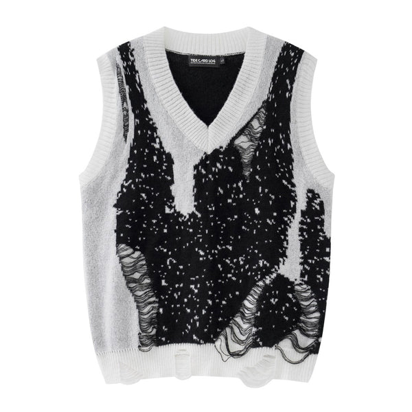 Distressed Crochet V-Neck Sweater Vest