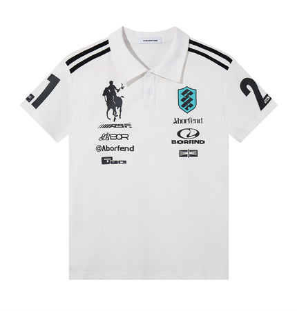 European and American letter print sport-casual men's polo shirt, summer top, INS trendy lapel short-sleeve T-shirt, pure cotton