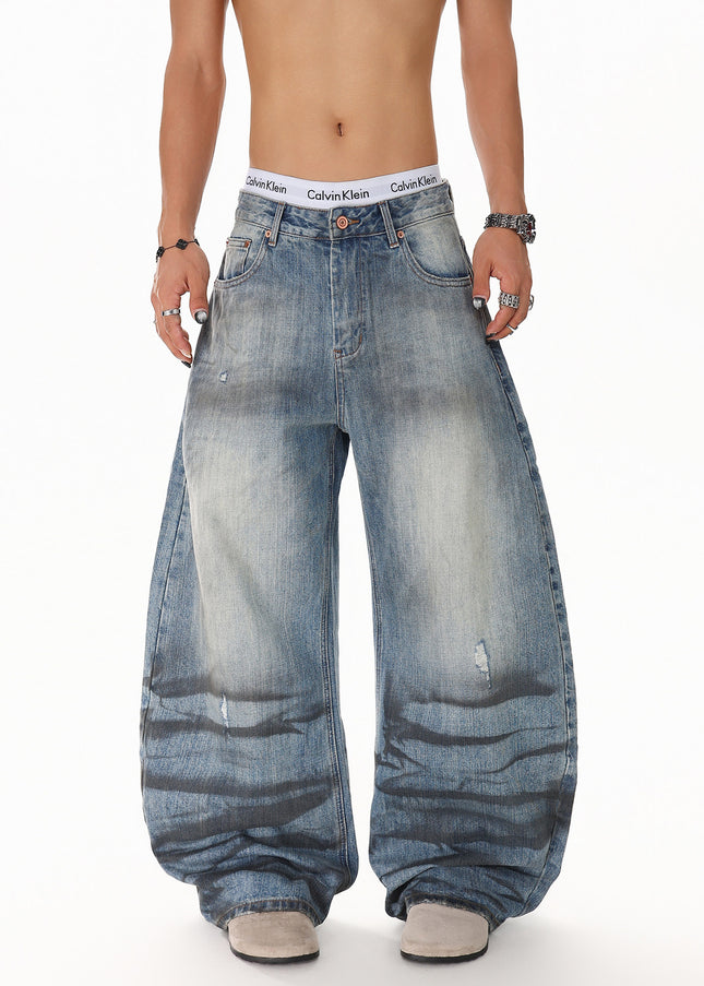 Water Ripple Washed Scimitar Jeans
