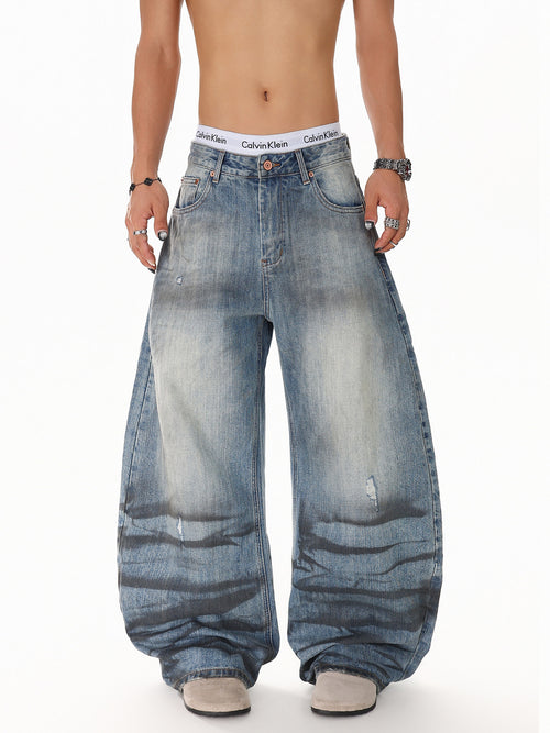 Water Ripple Washed Scimitar Jeans