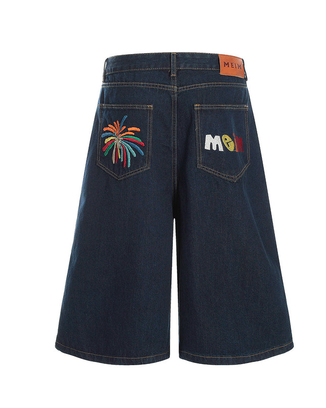 Firework Embroidered Denim Shorts