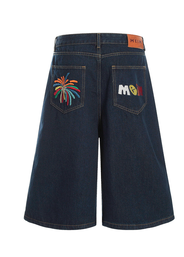 Firework Embroidered Denim Shorts