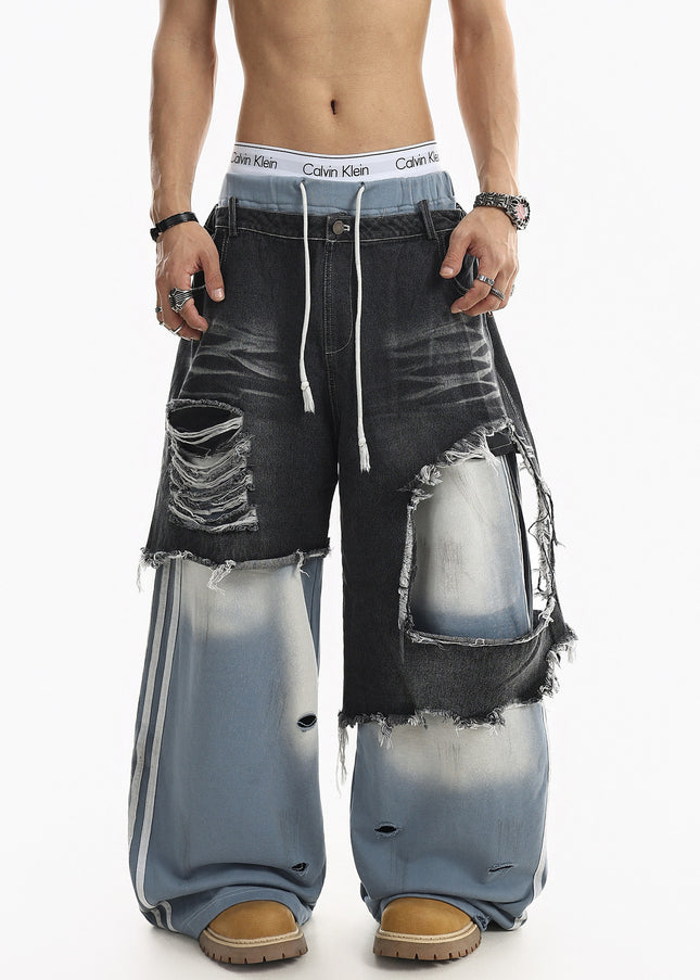 Ripped Striped Jeans