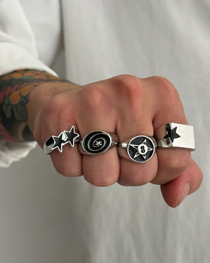 Men's 4-piece set of dripping oil five-pointed star ring set European and American hip-hop trend fashion boys take photos with accessories