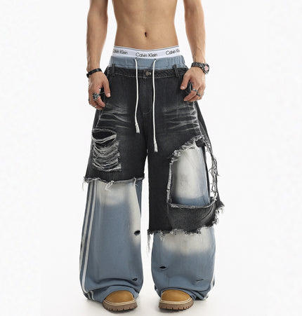 Ripped Striped Jeans