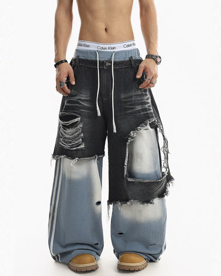 Ripped Striped Jeans