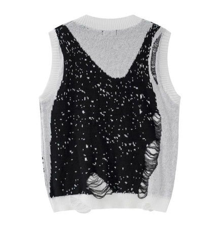 Distressed Crochet V-Neck Sweater Vest