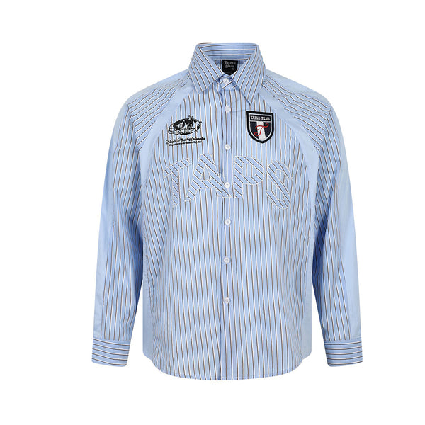 Magic Bear 2026 New American Vintage Sporty Striped Shirt Long Sleeve Design Appliqué Embroidery Shirt for Men