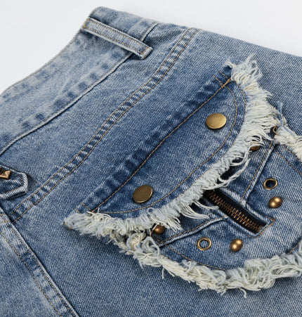 Patchwork Frayed Denim Shorts