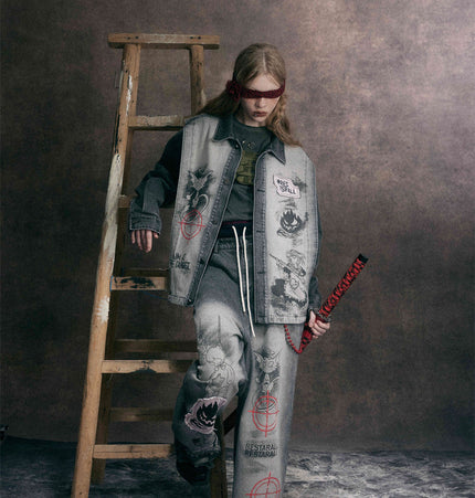 Hand-Painted Distressed Denim Set