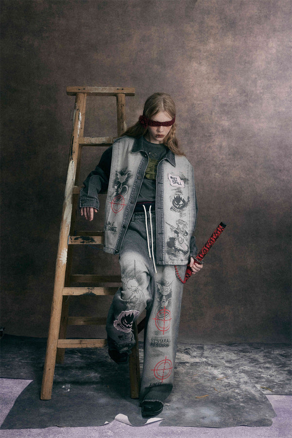 Hand-Painted Distressed Denim Set
