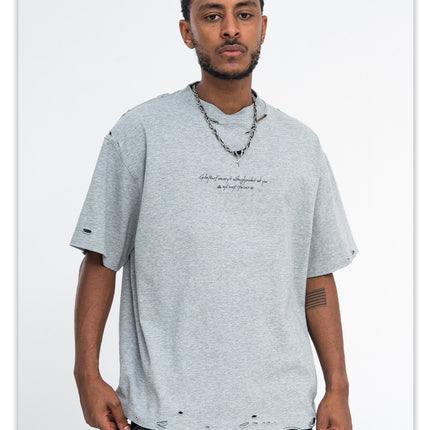 ONSEVENINE350-gram heavyweight pure cotton ripped breathable printed short-sleeve T-shirt, trendy loose for men and women, summer