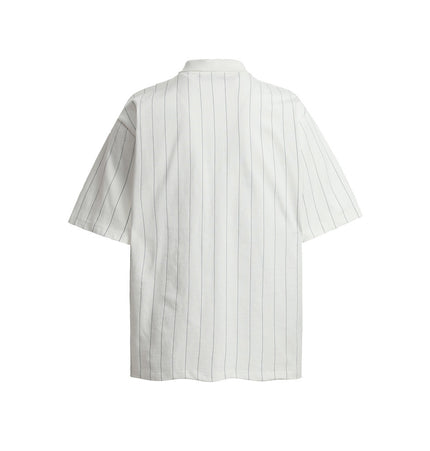 Vertical stripe monogram print short-sleeved polo shirt men's summer casual American street trend loose half-sleeve T-shirt top