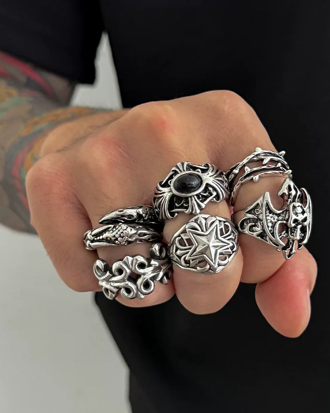 Men's 6-Piece Devil Ring Set, European and American 2026 Vintage Trendy Niche Design Cool Accessories