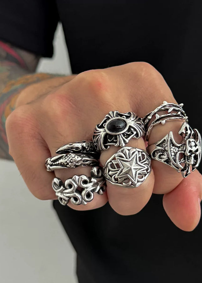 Men's 6-Piece Devil Ring Set, European and American 2026 Vintage Trendy Niche Design Cool Accessories