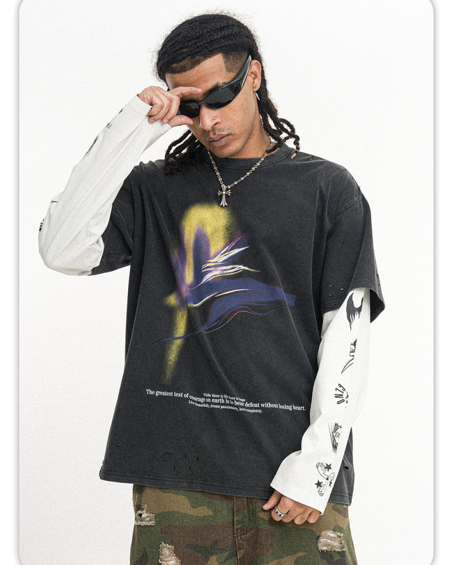 Distressed Patchwork Long Tee