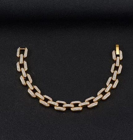 Copper gold-plated full diamond Cuban bracelet men's and women's hip-hopEuropean and American trendy simple squares men's bracelets accessories set hand accessories