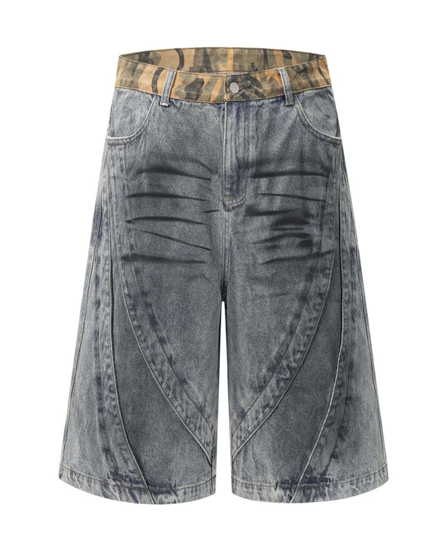 Jiayiku's 2026 new high street American retro wasteland feng shui washed stained denim shorts deconstruct cropped pants for men