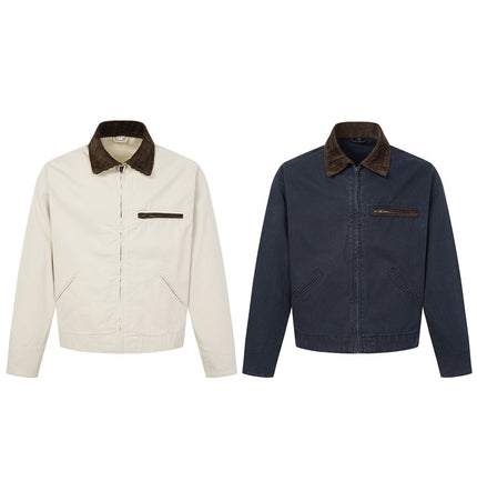 Contrast-Collar Canvas Work Jacket