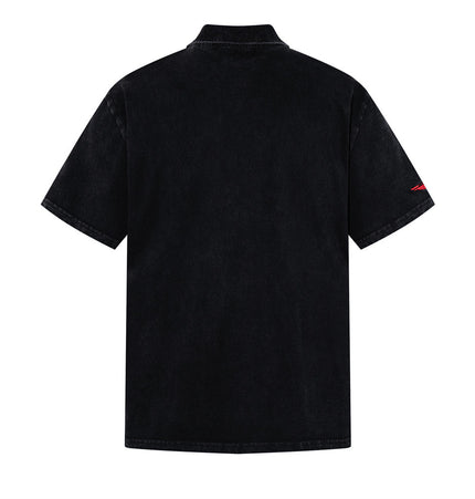 Badge embroidery washed distressed polo shirt for men, summer ins, street punk, casual pure cotton lapel short-sleeve T-shirt