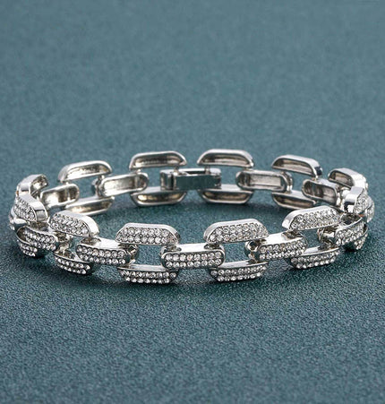 Copper gold-plated full diamond Cuban bracelet men's and women's hip-hopEuropean and American trendy simple squares men's bracelets accessories set hand accessories