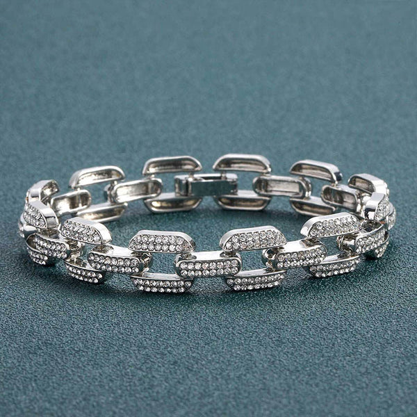 Copper gold-plated full diamond Cuban bracelet men's and women's hip-hopEuropean and American trendy simple squares men's bracelets accessories set hand accessories