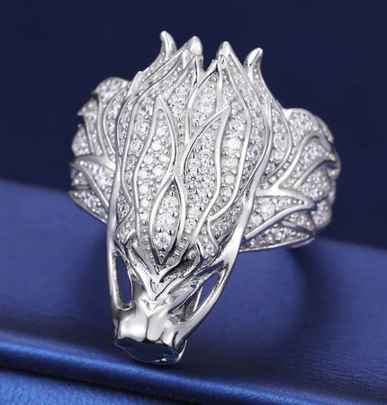 New original full diamond dragon head-up ring, men's and women's fashion commuting temperament, niche light luxury inlaid index finger ring accessories