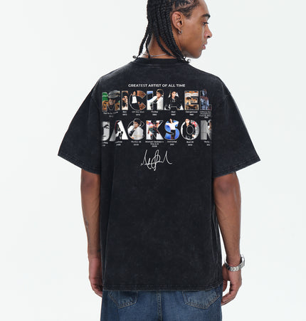 Spring/Summer 2026 Michael Jackson American Street Couple Top Direct Spray Print Washed Men's Short Sleeves